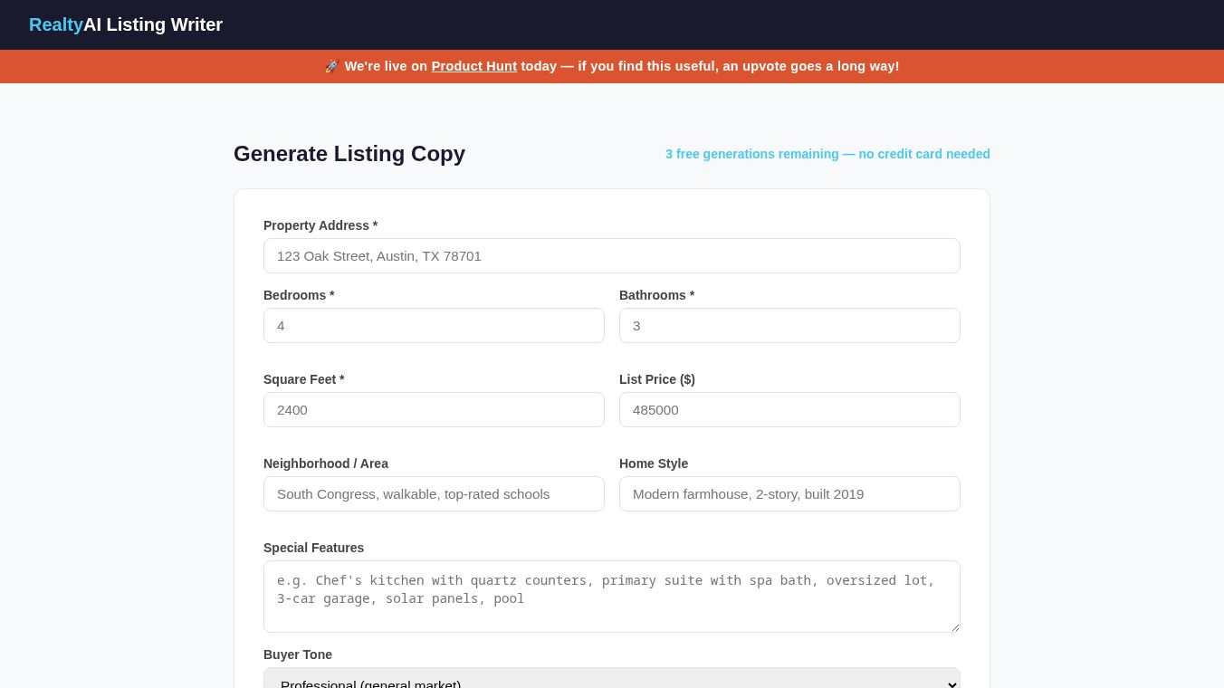 RealtyAI Listing Writer