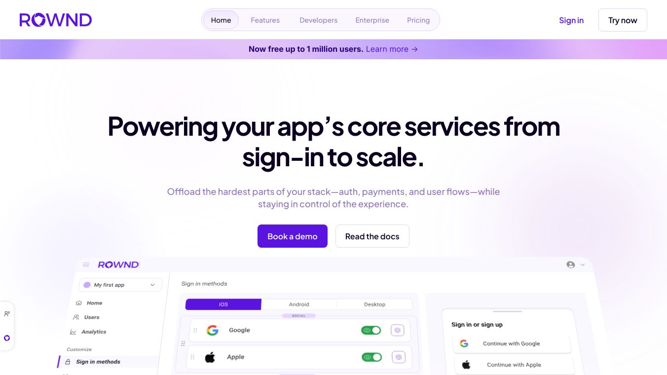 Rownd App Services Platform; 1M MAU Free