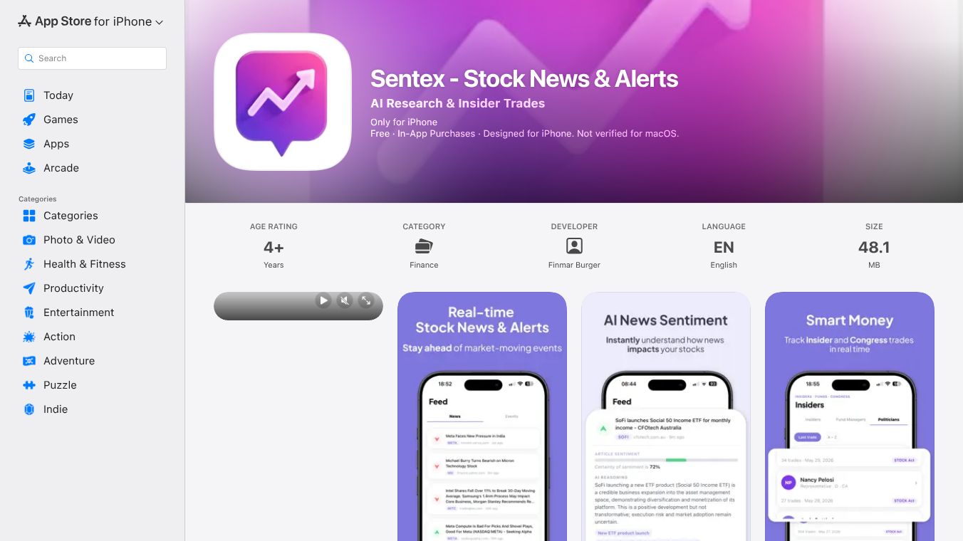 Sentex: Real-time AI Stock Intelligence