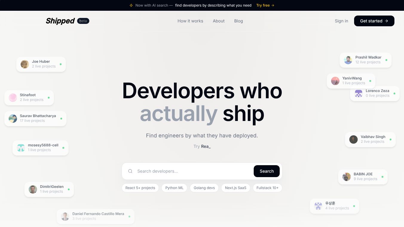 Shipped : Find developers who ship