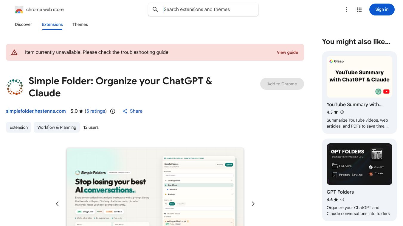 Simple Folder: Organize your AI Chats