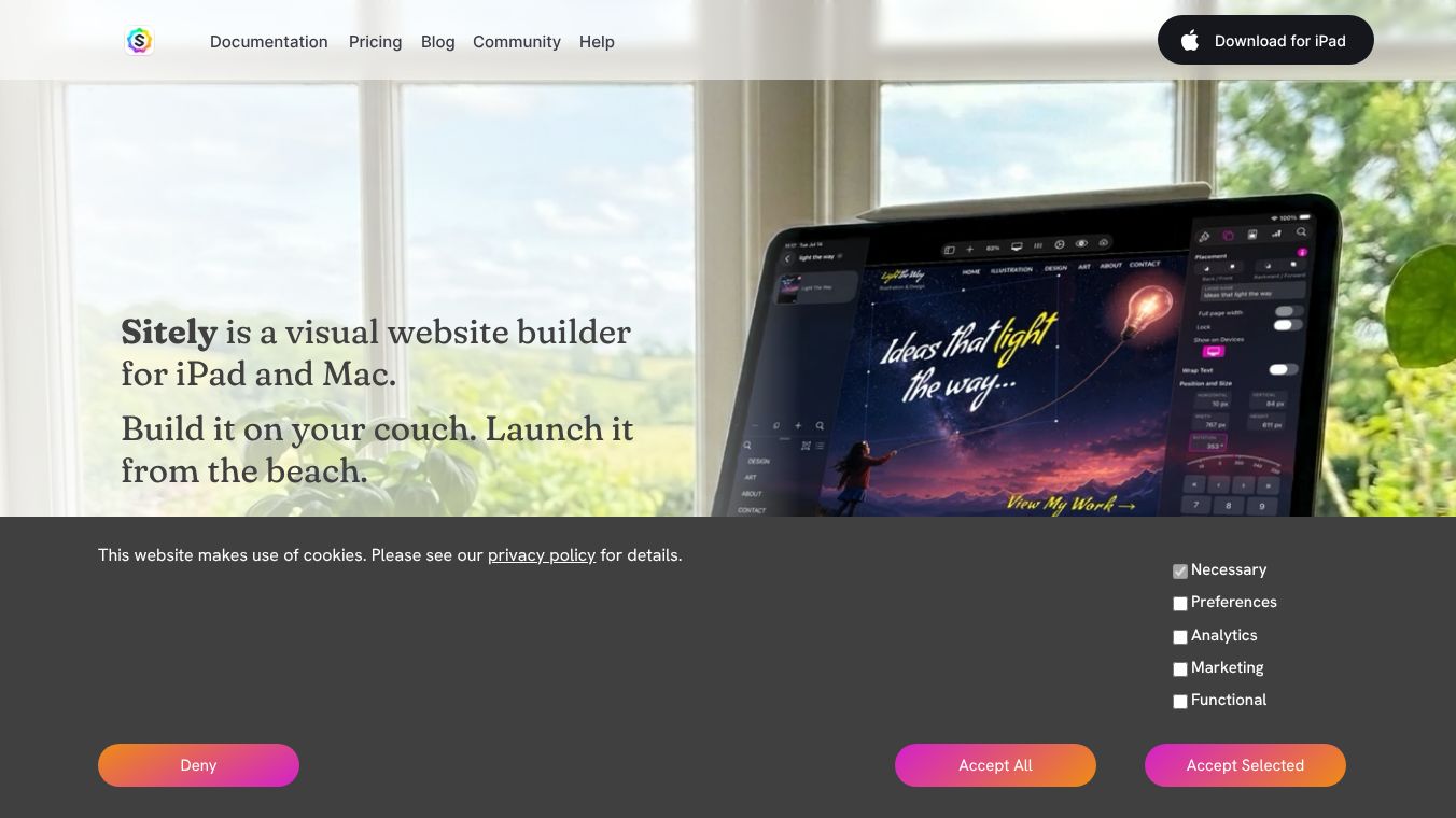 Sitely iPad AI+Visual Website Builder