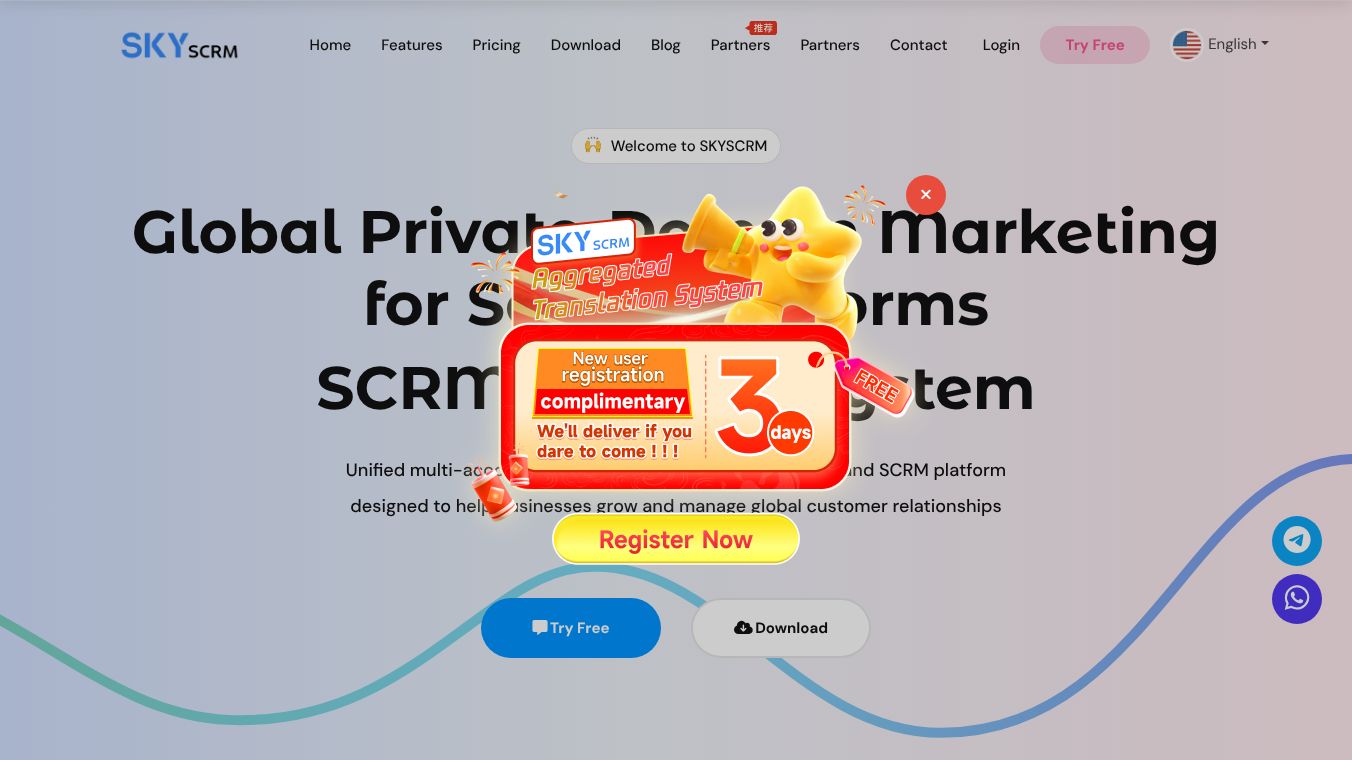 SKY SCRM聚合翻译计数系统 多账号管理 ai聊天双向翻译 客户管理系统