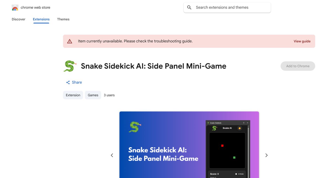 Snake Sidekick AI: Side Panel Mini-Game
