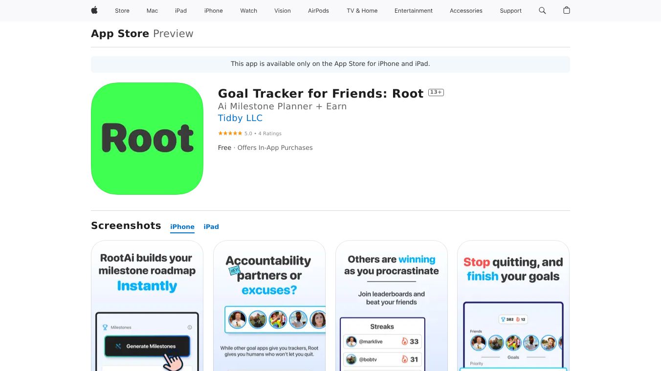 Social Network for Goals & Habits ~ Root
