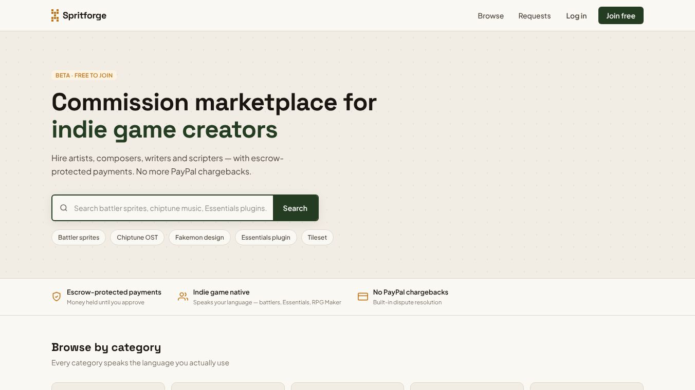 Spritforge — Commission marketplace