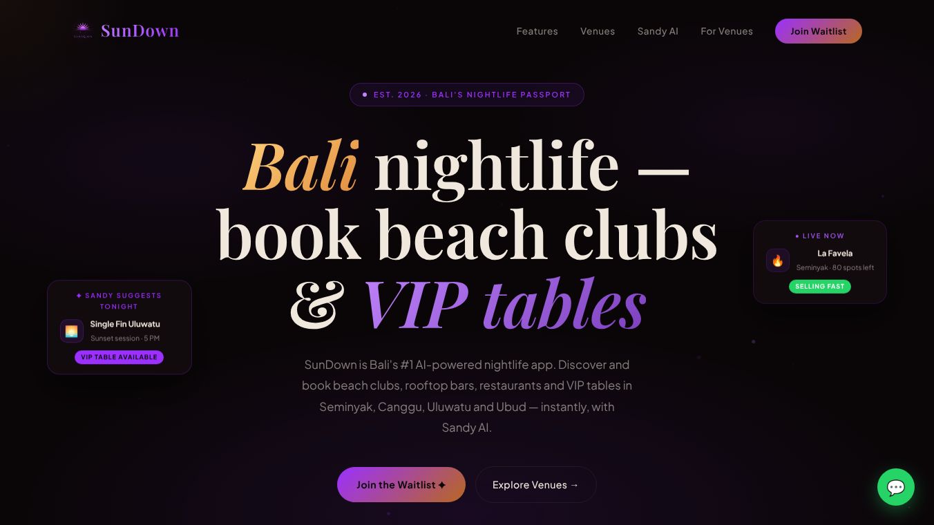 SunDown — Bali Nightlife App