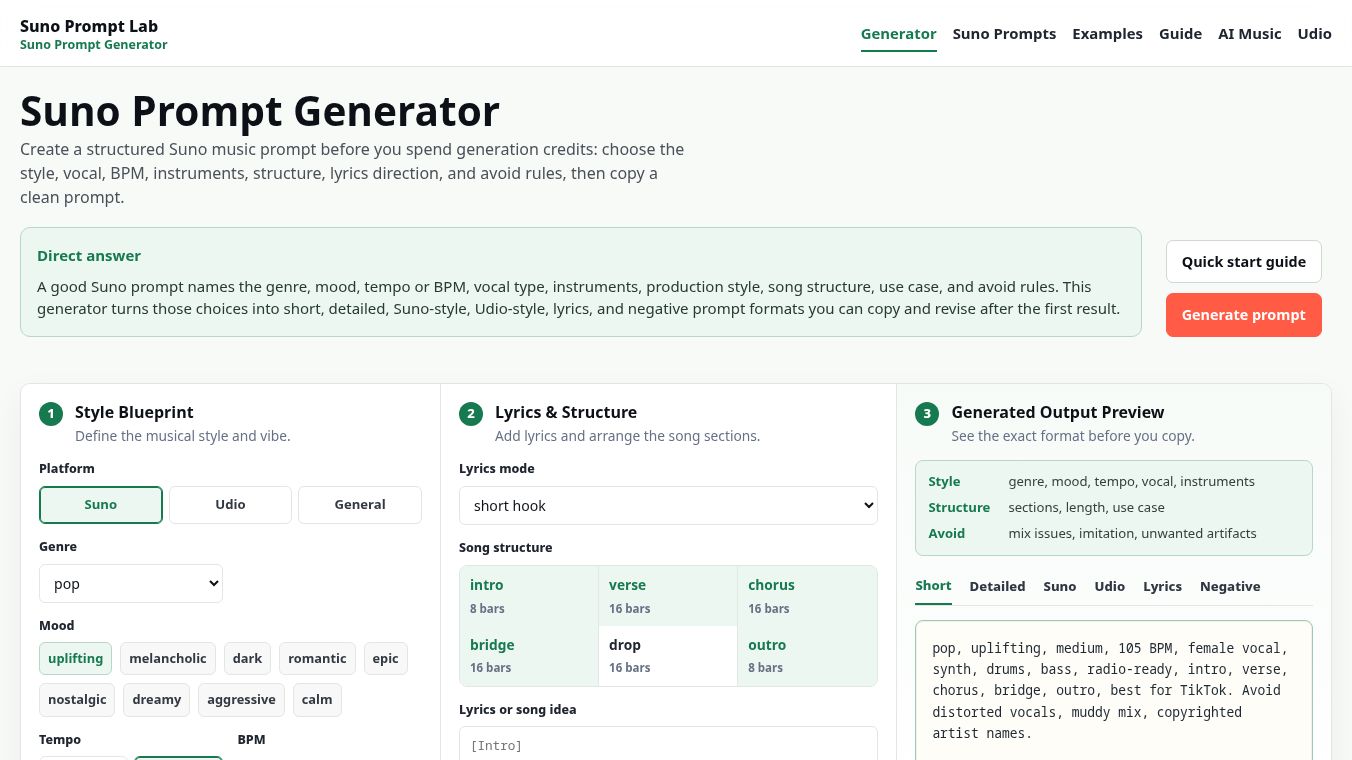 Suno Prompt Generator