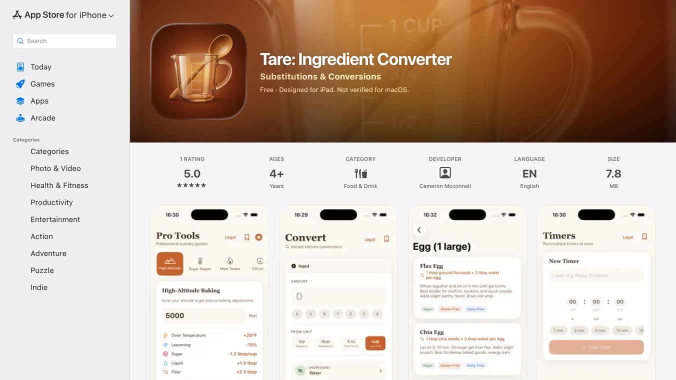 Tare: Ingredient Converter