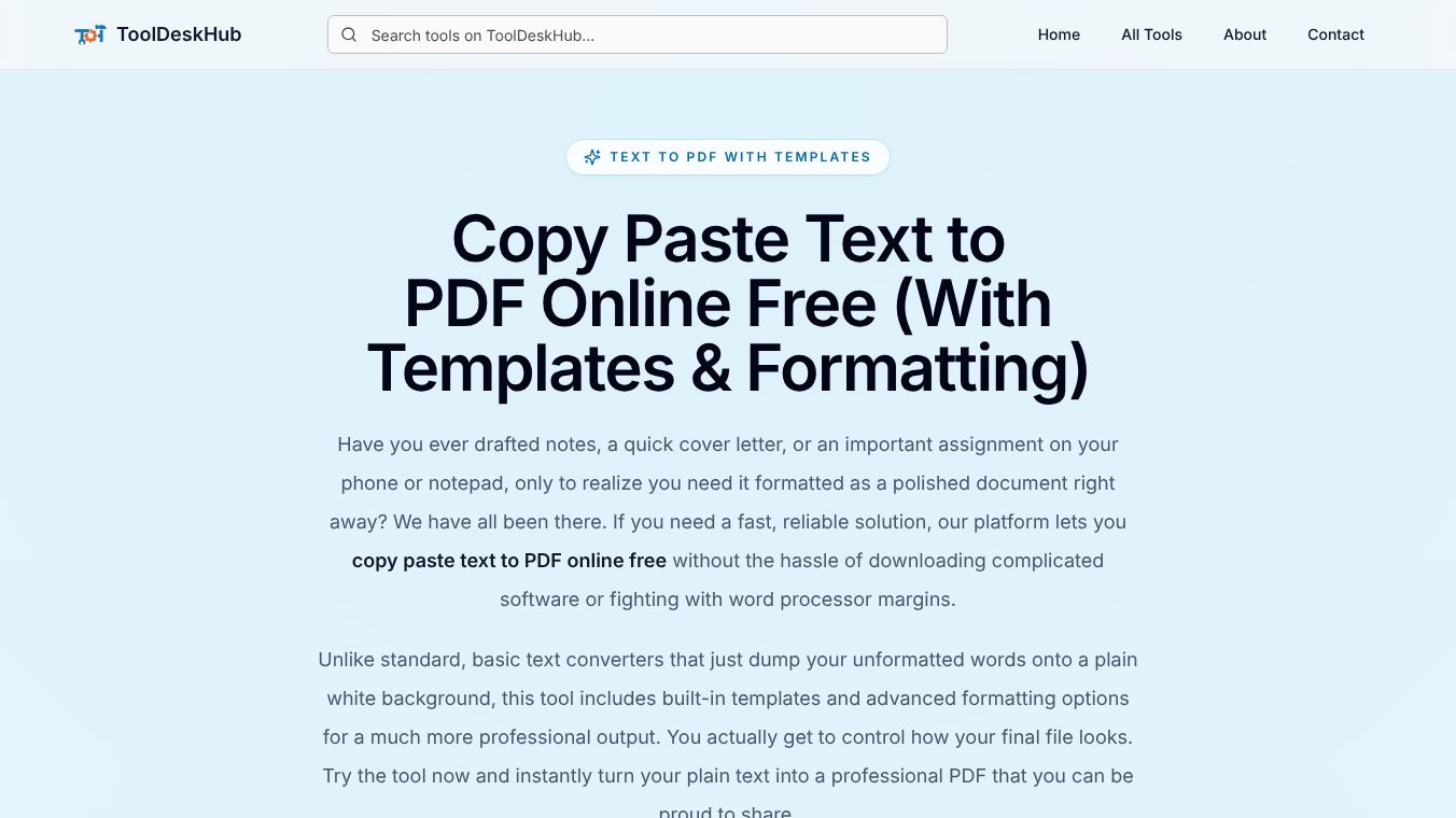 Text To PDF Converter By Tooldeskhub