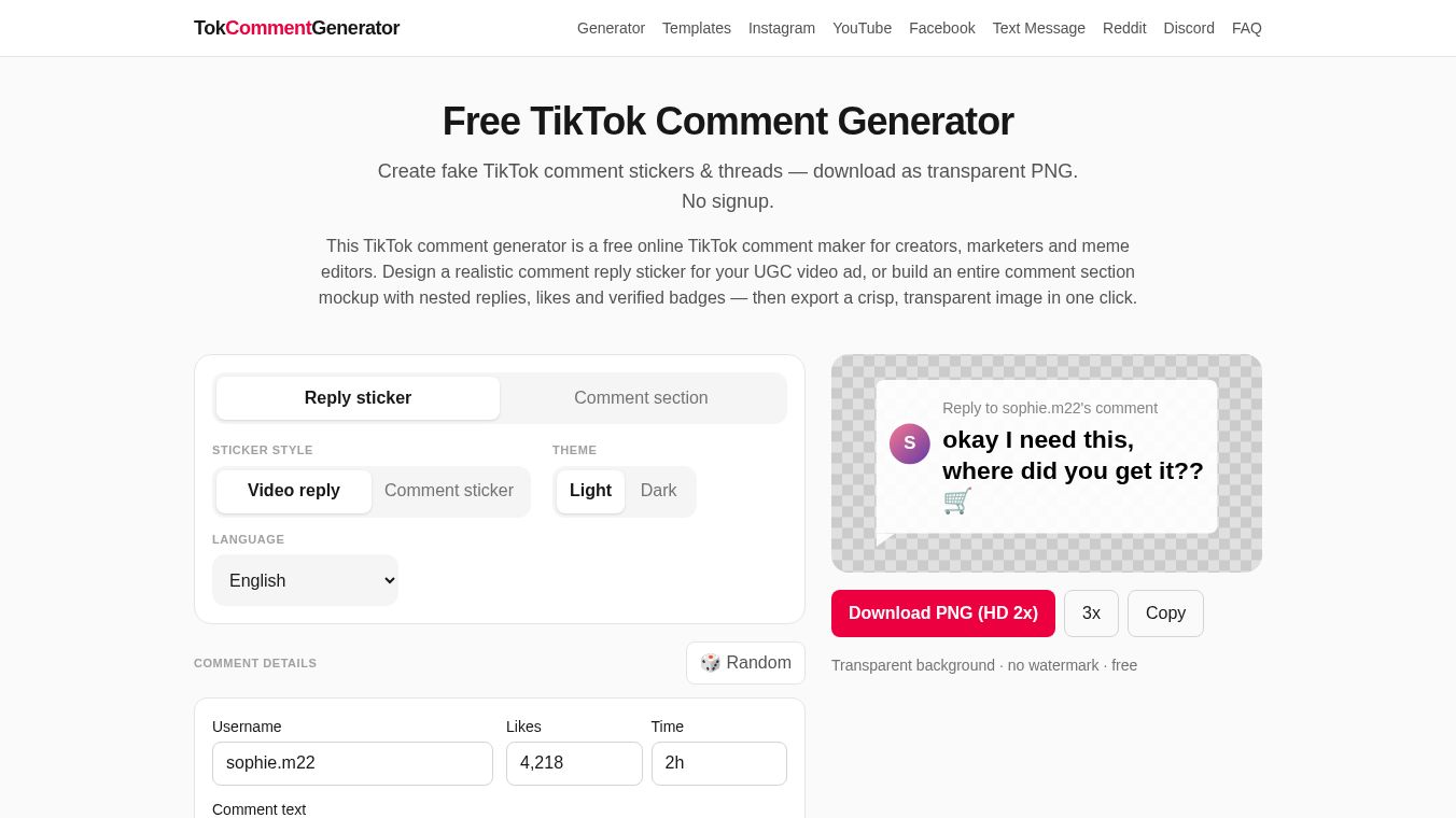 Tok Comment Generator