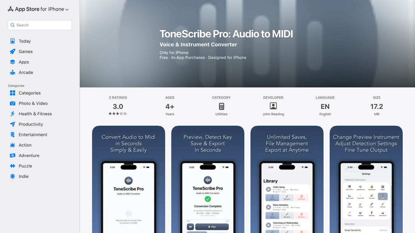 ToneScribe Pro — Audio to MIDI on iPhone