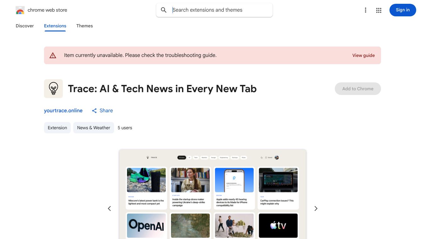 Trace: AI & Tech News in Every New Tab