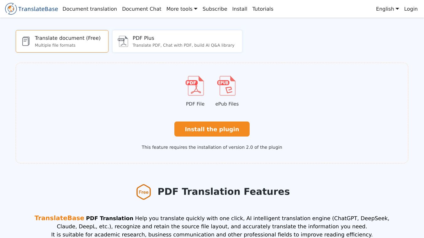 TranslateBase - Web Page, PDF and Subtitle Tranlation | Chat with PDF