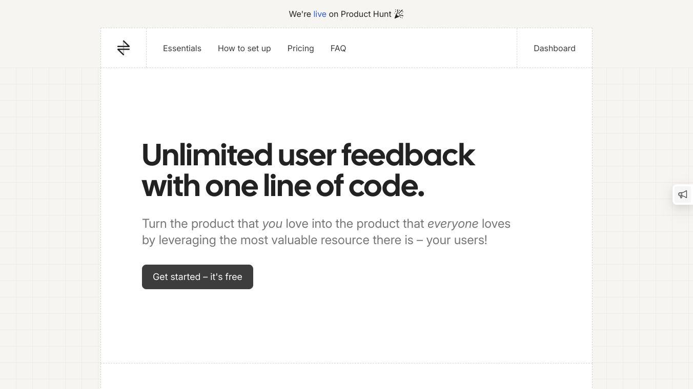 Unlimited user feedback with one line of code