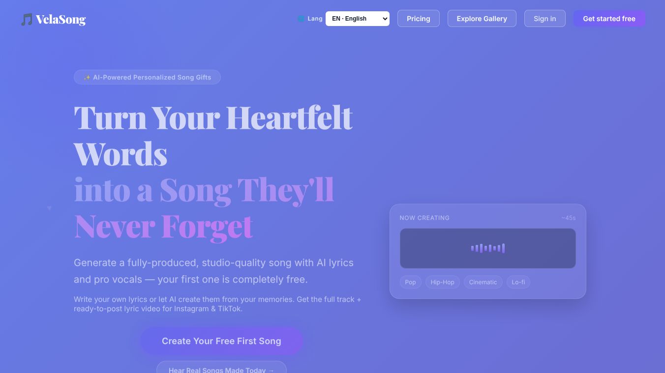 Velasong — AI Song Gifts