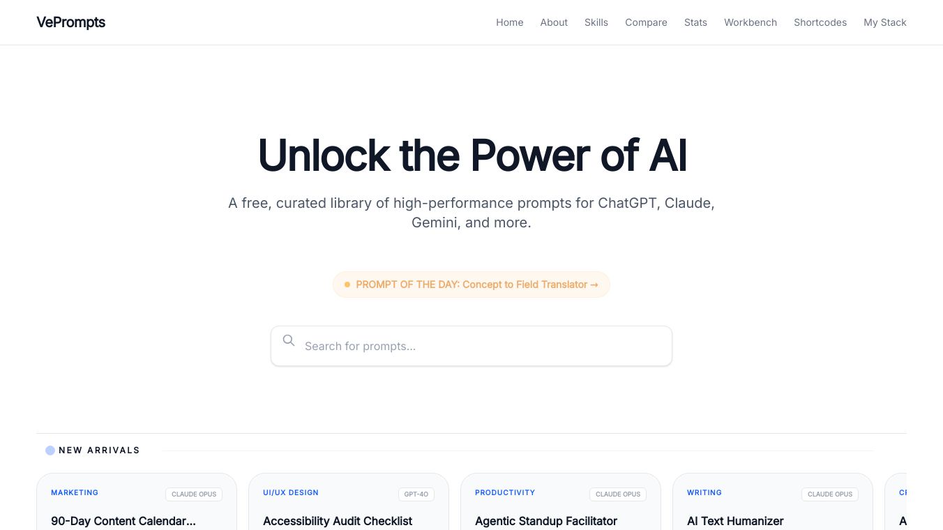 VePrompts: Free Prompt Library & Editor