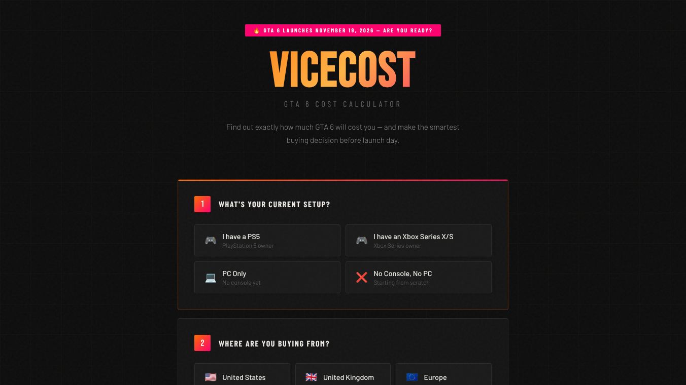 ViceCost — GTA 6 Cost Calculator