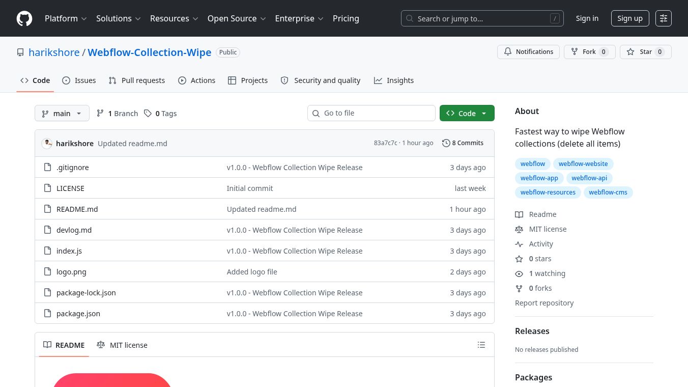 Webflow Collection Wipe