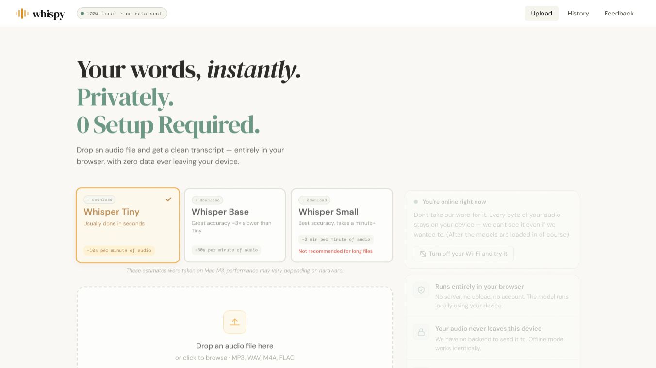 Whispy — Free Local Audio Transcription.