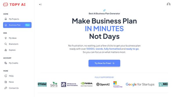 AI Business Plan Generator by TOPY.AI