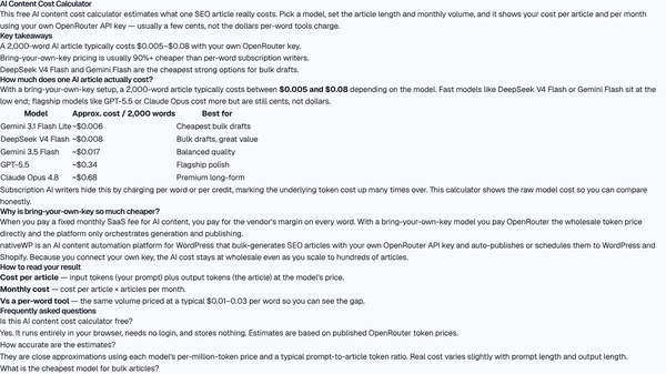 AI Content Cost Calculator
