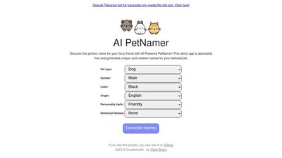 AI Pet Name Generator