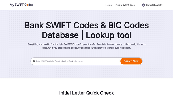 Bank SWIFT Codes & BIC Codes Database