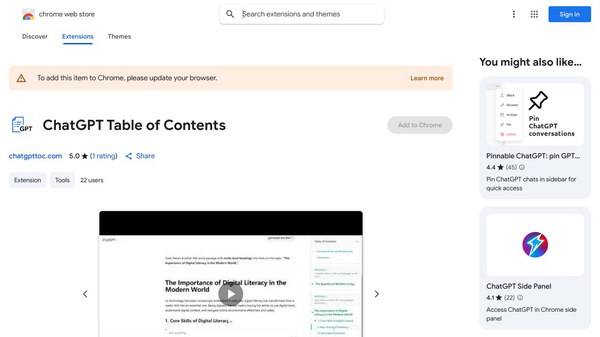 Chatgpt Table of Contents extension