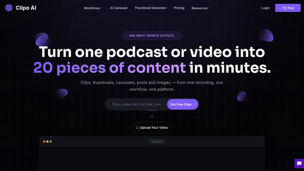 Clipo AI — One Video, 20 Content Pieces