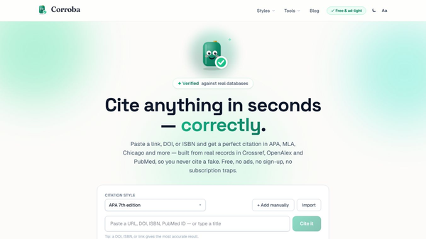 Corroba - Free, accurate citation