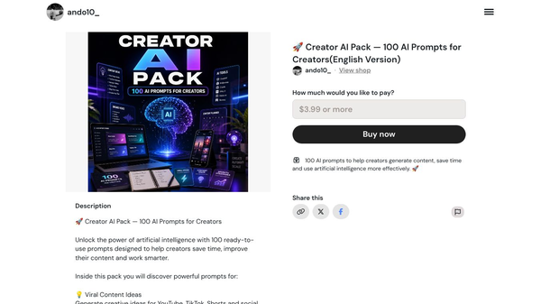 Creator AI Pack 100 Prompts(English)