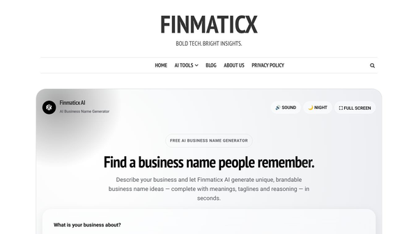 Finmaticx AI Business Name Generator