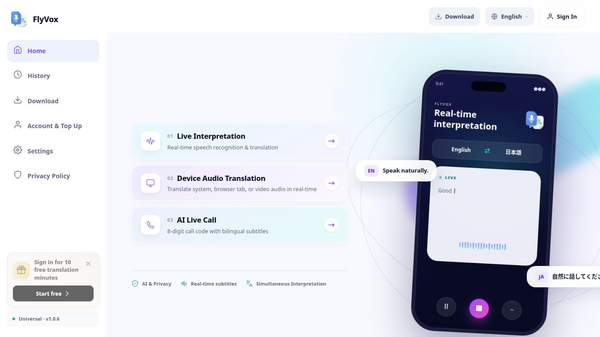 FlyVox: AI Live Translator