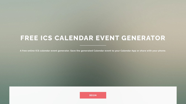 Free online ICS calendar event generator