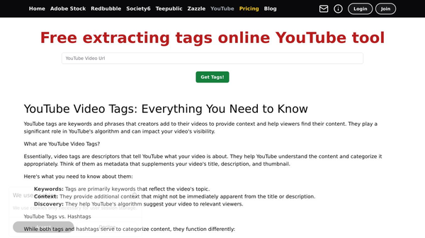 Free YouTube tags extractor online