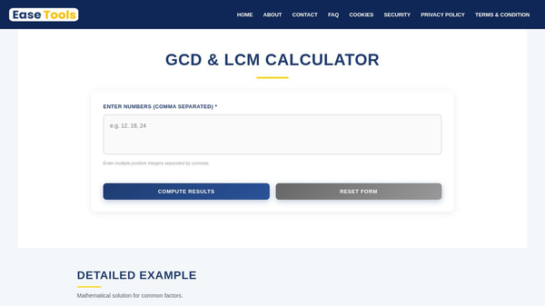 GCD & LCM Calculator | Ease Tools