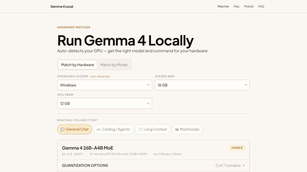 Gemma 4 Local Hardware Matcher