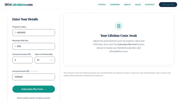 HOA Fee Calculator 2026