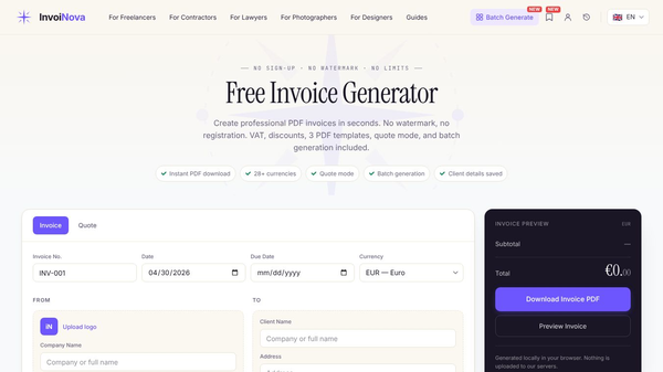 InvoiNova — Free Invoice Generator