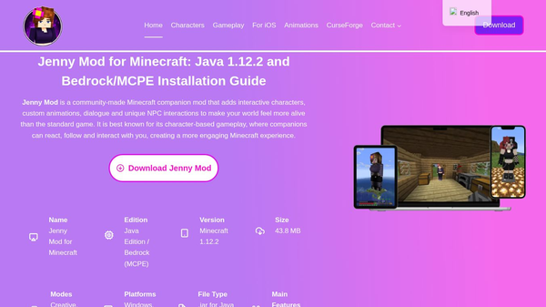 Jenny Mod for Minecraft: Java 1.12.2
