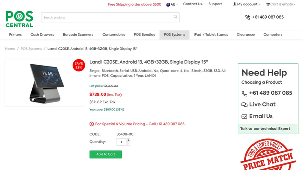 Landi C20SE Single Display - POS System