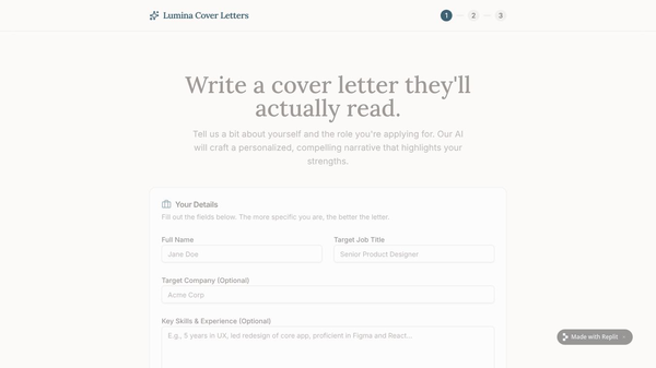 Lumina Cover Letters