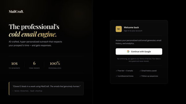MailCraft — Blackout Cold Email Studio