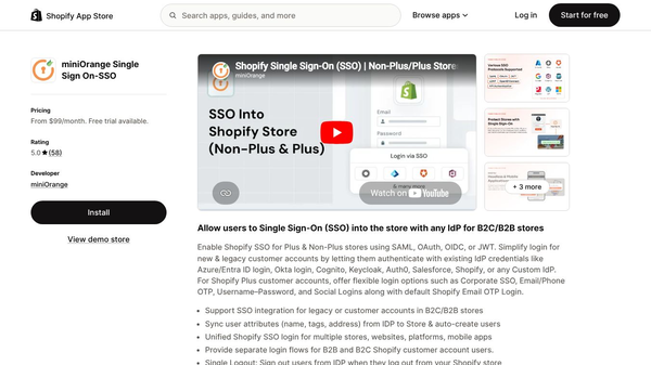 miniOrange shopify Single Sign On‑SSO