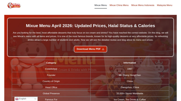 Mixue Menu