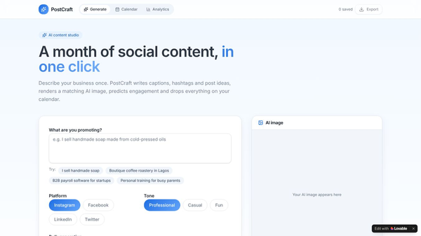 PostCraft AI,SocialMedia ContenGenerator
