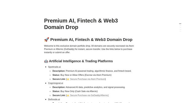 Premium AI, Fintech & Web3 Domain Drop