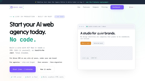 Qixoo Your AI web agency today. No code