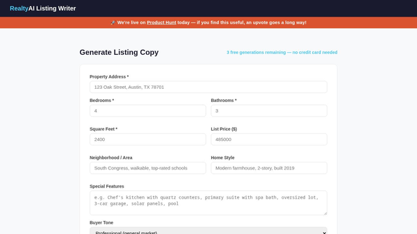 RealtyAI Listing Writer